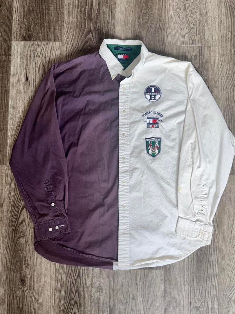 Tommy Hilfiger Two-Tone Button-Down Shirt — Purple‎ & White